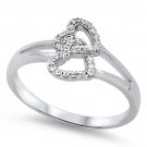 DOUBLE INTERLOCKED HEARTS CZ 925 Sterling Silver Promise Ring Size 5-10 Sterling