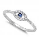 BLUE SAPPHIRE CZ EVIL EYE RING Solid Sterling Silver Sterling Silver BLUE SAPPHI