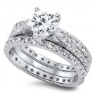 1CT Pave Heart Shape CZ Three Piece Wedding Ring Set Bridal Sterling Silver