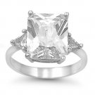 7CT Emerald Cut with Trillions CZ Engagement Ring  Sterling Silver