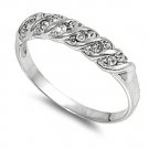 Silver Twisted Antique Channel Set Brilliant CZ Wedding Band Ring Solid Sterling