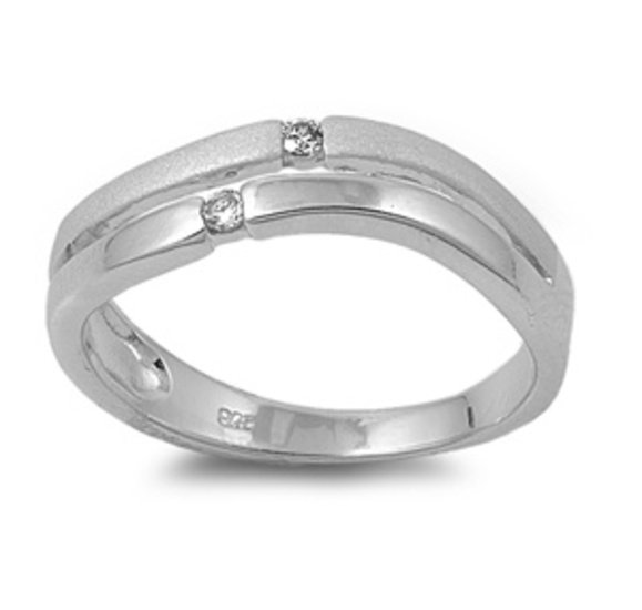 Silver Brilliant Cut Cubic Zirconia Wedding Band Ring Solid Sterling CLEAR