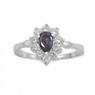 Silver Rainbow Topaz Pear Cut with Brilliant Stones CZ Ring Solid Sterling RAINB
