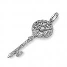 Flower Design Pave Cubic Zirconia Pointed Key Pendant Sterling Silver Antique St