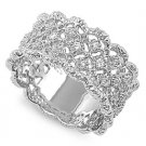 11mm Filigree Band Pave Cubic Zirconia Fashion Ring Sterling Silver CLEAR
