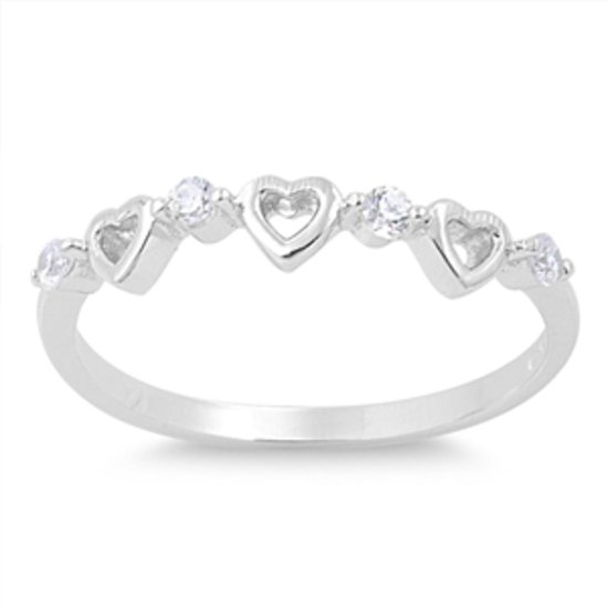 Three Hearts Love CZ 925 Solid Sterling Silver Promise Ring Sterling Silver  Wed