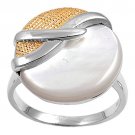 silver Ring W/Stone Natural MOTHER OF PEARL .925 Solid Sterling Silver Ring