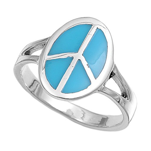 Silver Ring - Peace Sign Natural  .925 Solid Sterling Silver Ring