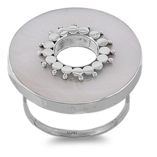 silver Ring W/ Pearl & Hole in the Center Natural MOTHER OF PEARL .925 Solid Ste