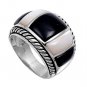 silver Ring W/ Stone Natural Black Onyx / Mother of Pearl .925 Solid Sterling Si