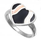 silver Ring W/ Stone - Heart Natural Black Onyx / Mother of Pearl .925 Solid Ste