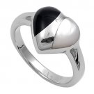 silver Ring W/ Stone - Heart Natural Mother of Pearl / Black Onyx .925 Solid Ste