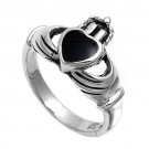 silver Ring W/ Stone - Claddagh Natural BLACK ONYX .925 Solid Sterling Silver Ri