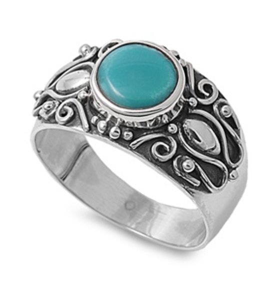 silver Ring W/ Stone - Turquoise Natural TURQUOISE .925 Solid Sterling Silver Ri