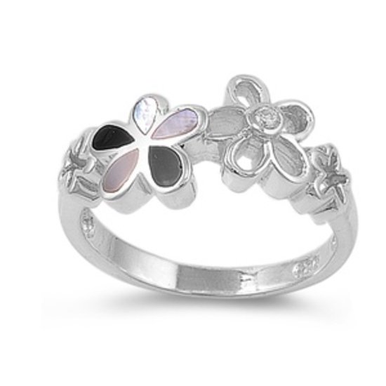 Silver Ring W/ Stone - Plumeria Natural BLACK ONYX .925 Solid Sterling Silver Ri