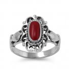Silver Ring W/ Stone Natural Red .925 Solid Sterling Silver Ring