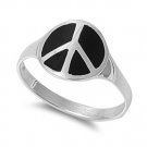 Black Onyx Stone Peace Sign Ring 925 Solid Sterling Silver Band Natural BLACK ON
