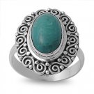 Vintage Style Filigree Halo Natural Turquoise Ring Solid Sterling Silver Natural