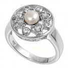 Silver Designer Pearl Brilliant Cubic Zirconia Fashion Ring Solid Sterling CLEAR