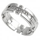 Silver Religious Cross Puzzle Style Band Cubic Zirconia Ring Solid Sterling CLEA