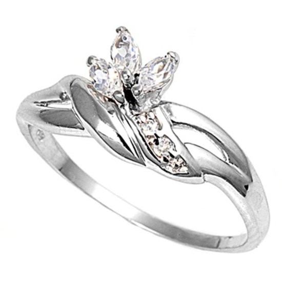 Silver Twisted Style Shank Marquise Cut Cubic Zirconia Fashion Ring Solid Sterli