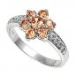 Silver Flower Design Brilliant Cut Champagne CZ Fashion Ring Solid Sterling CHAM