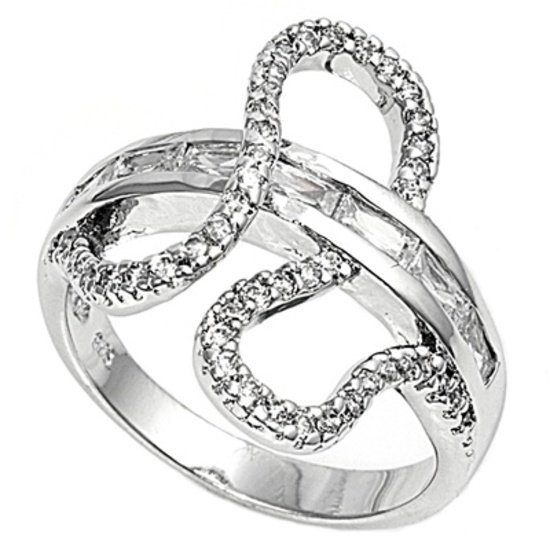 Silver Art Deco Baguettes Cubic Zirconia Fashion Ring Solid Sterling CLEAR