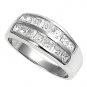 Silver Double Row Channel Set Princess Cut CZ Wedding Band Ring Solid Sterling C