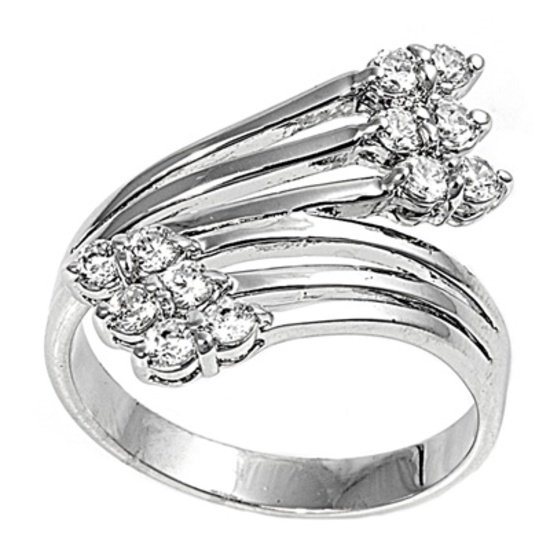 Silver Art Deco Brilliant Tipped Cubic Zirconia Fashion Ring Solid Sterling CLEA