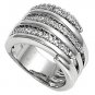 Silver Clasped Alternating Pave Cubic Zirconia Fashion Ring Solid Sterling CLEAR