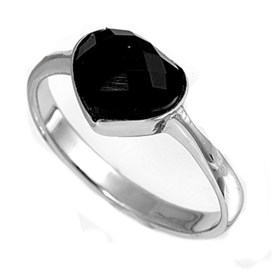 Silver Heart Shaped Solitaire Black Cubic Zirconia Fashion Ring Solid Sterling B