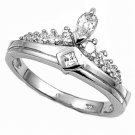 Silver Crown Style Pear Cut Cubic Zirconia Fashion Ring Solid Sterling CLEAR