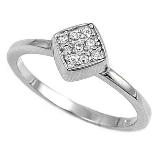 Silver Cube Shaped Pave Cubic Zirconia Fashion Ring Solid Sterling CLEAR