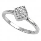 Silver Cube Shaped Pave Cubic Zirconia Fashion Ring Solid Sterling CLEAR