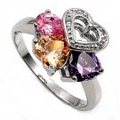 Silver Heart Shape Multicolor Cubic Zirconia Fashion Ring Solid Sterling MULTICO