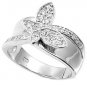 Silver Butterfly Design Pave Cubic Zirconia Fashion Ring Solid Sterling CLEAR