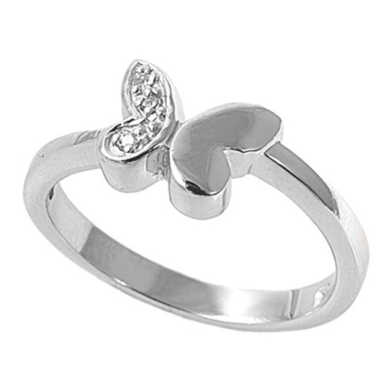 Silver One Winged Pave Cubic Zirconia Fashion Ring Solid Sterling CLEAR