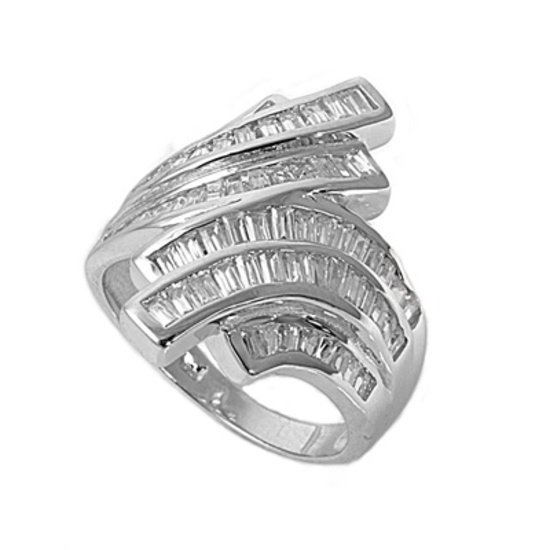 Silver Art Deco Channel Set Cubic Zirconia Fashion Ring Solid Sterling CLEAR