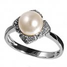 Silver Silver Rhodium Pearl Stone Cubic Zirconia Fashion Ring Solid Sterling FAU