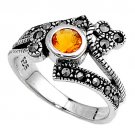 Antique .25CT Brilliant Cut Champagne CZ Marcasite Ring Sterling Silver CHAMPAGN