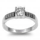 Antique .75CT Brilliant Cut Cubic Zirconia Solitaire Marcasite Ring Sterling Sil