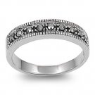 Antique 5mm Wide Vintage Cubic Zirconia Silver Marcasite Ring Sterling Silver MA