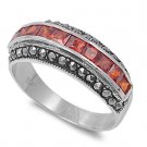 Antique Vintage Channel Set Princess Cut Garnet CZ Marcasite Ring Sterling Silve