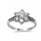 Antique Vintage Floral Design Brilliant Cut CZ Marcasite Ring Sterling Silver CL