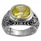 Antique 4CT Bezel Set Oval Cut Peridot CZ Marcasite Ring Sterling Silver PERIDOT