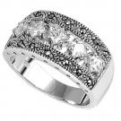 Antique Princess Cut CZ Tapered Band Marcasite Ring Sterling Silver CLEAR