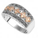 Antique Princess Cut Champagne CZ Tapered Band Marcasite Ring Sterling Silver CH