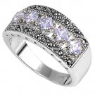 Antique Princess Cut Lavender CZ Tapered Band Marcasite Ring Sterling Silver LAV