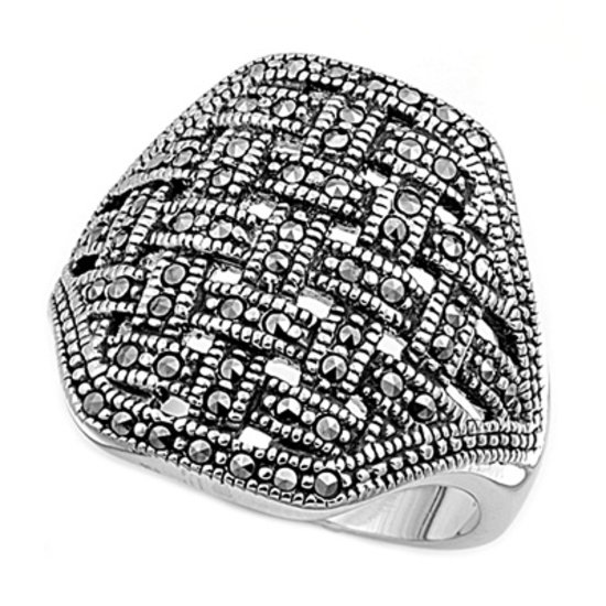 Antique Designer Inspired Braided Design CZ Marcasite Ring Sterling Silver MARCA