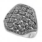 Antique Designer Inspired Braided Design CZ Marcasite Ring Sterling Silver MARCA